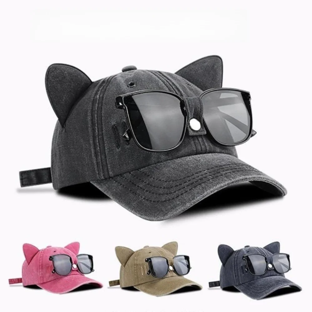 

Fashion Cute Cat Ears Baseball Cap Adjustable Sunshade Duck Tongue Hat Breathable Casual Sun Hats Outdoor