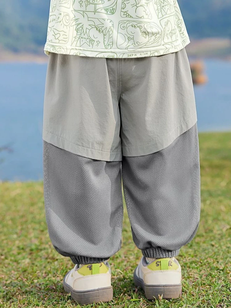 Boys Summer Ice Silk Pants Kids Quick Dry Mesh Trousers Thin Breathable Anti Mosquito Boys Casual Long Pants