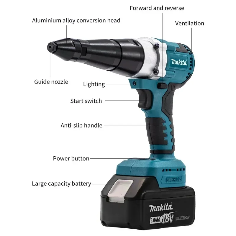 Makita Brushless Electric Rivet Gun LED Cordless Multifunctional Rivet Nut Gun Automatic Riveting Tool Compatible 18V Battery view 6