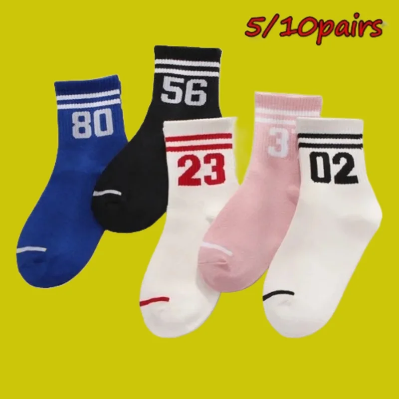 

5/10 Pairs High Quality Middle Tube Socks Two Bars Digital Middle Tube Socks Two Bars College Style Sports Couple 2024 New Socks