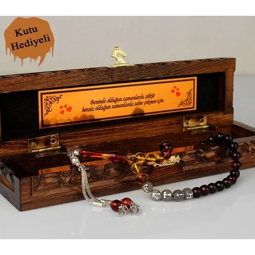 Trendy Jewelry Box Gift Silver Tassels Name Written Squeezing Amber Prayer Beads