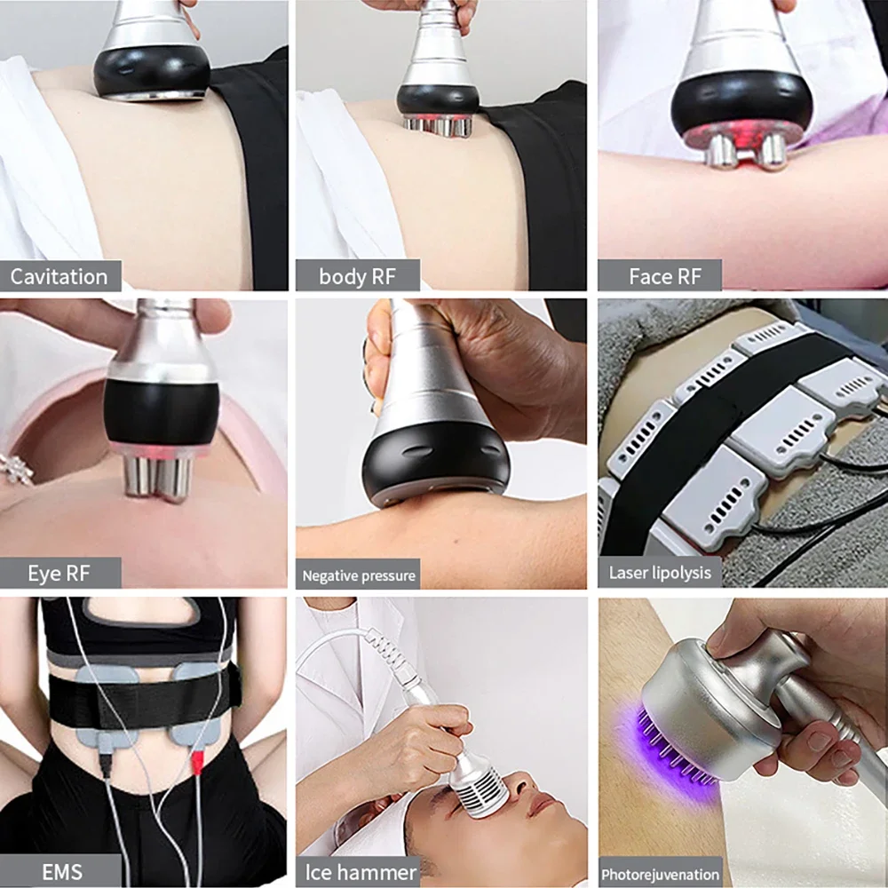 9 In 1 Ultrasonic Cavitation Fat Burning Machine RF Body Slimming Device  EMS LED Photon Skin Rejuvenation Lifting For Beauty