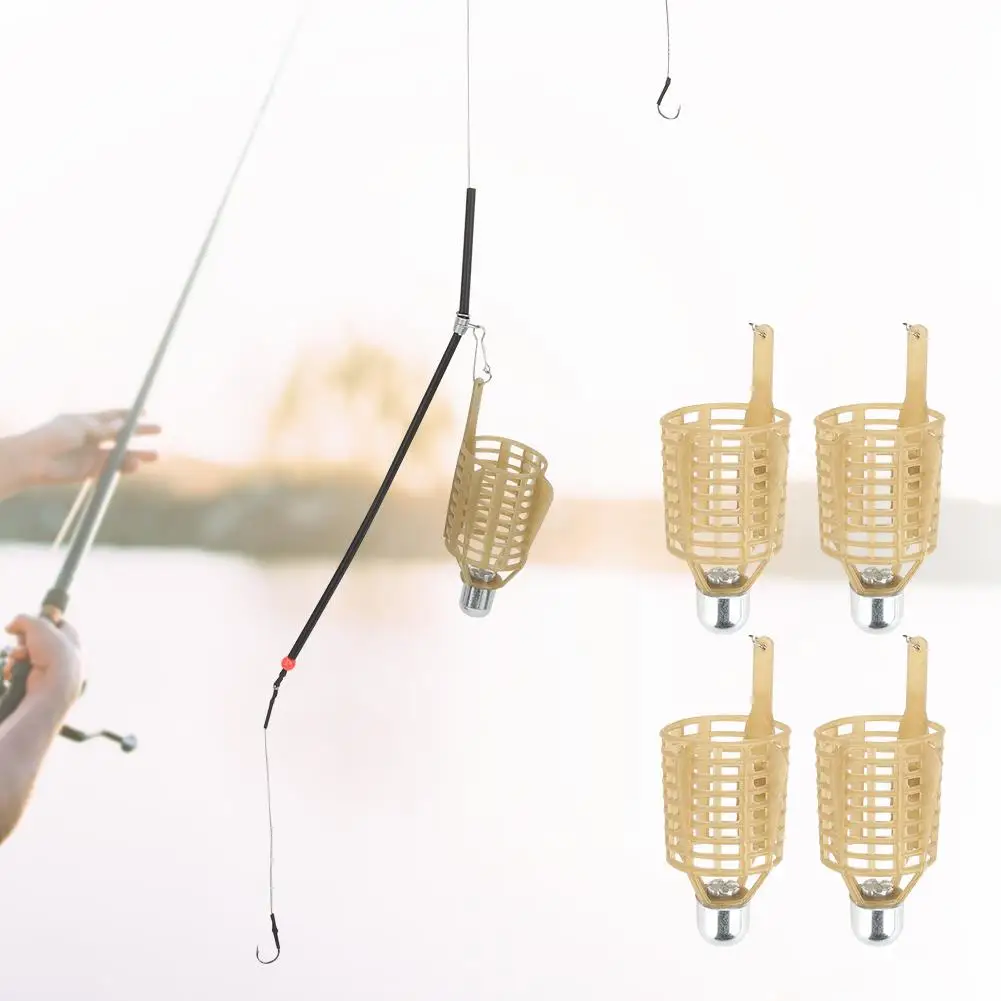 4PCS Lightweight Fishing Bait Cage Set with Built-in Weights - 20g, 30g, 40g, 50g Fish Feeder Lure Trap Tools