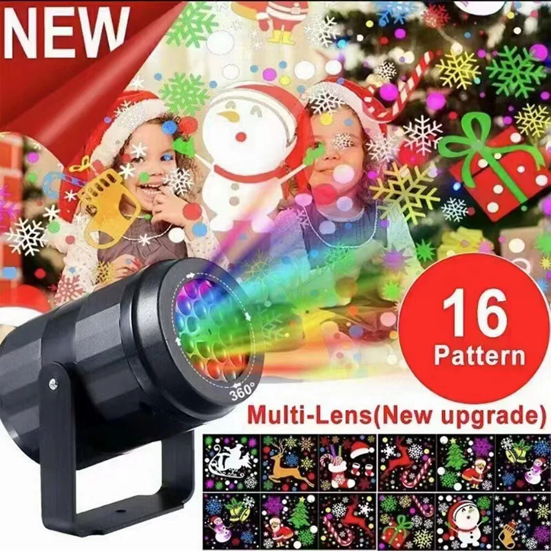 Led Snowflake Projection Light 16 Pattern Christmas Decorative Light Seven Color Rotating Holiday Projection Light Laser Stage