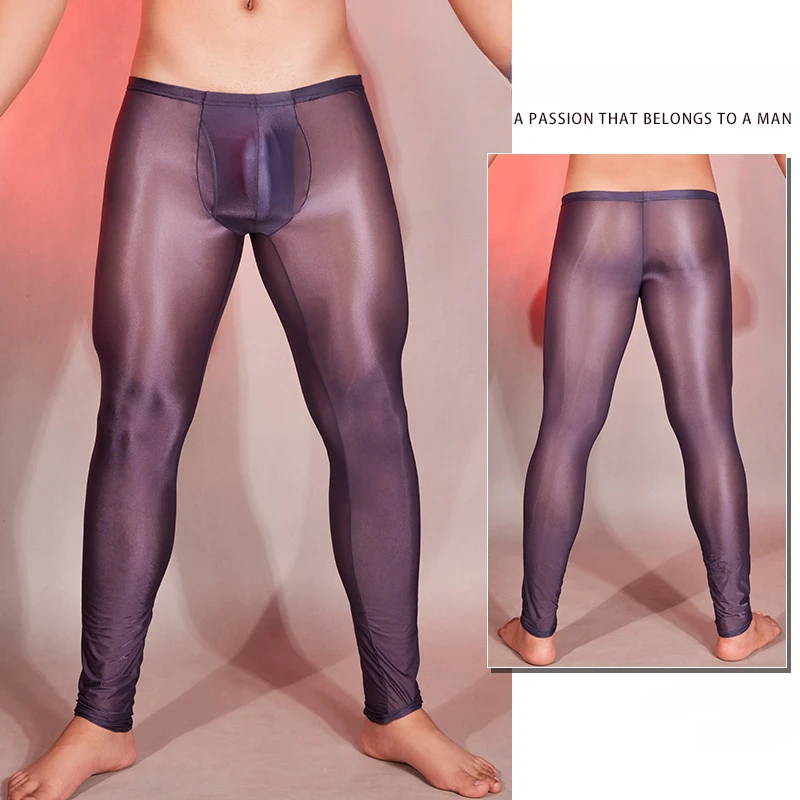 Pantalones transparentes para hombre, mallas sexys eróticas, ultrafinas, brillantes, transparentes