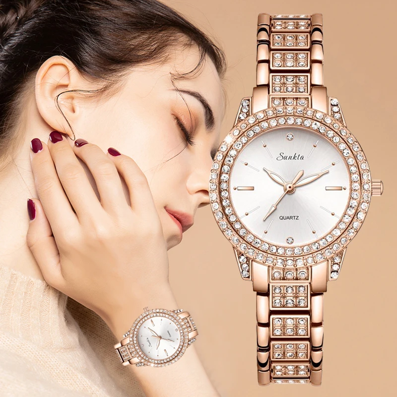 

Sunkta Luxury Women Watch Top Brand Fashion Waterproof Stainless Steel Diamond Ladies Quartz Wristwatch Montre Femme Gifts