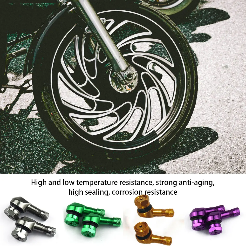 2PCS Valve Motorcycle Rim 90-Degree Angle Motorcycle Wheel Tire Adapter Leak-proof Universal Tubeless Valves Stems Green