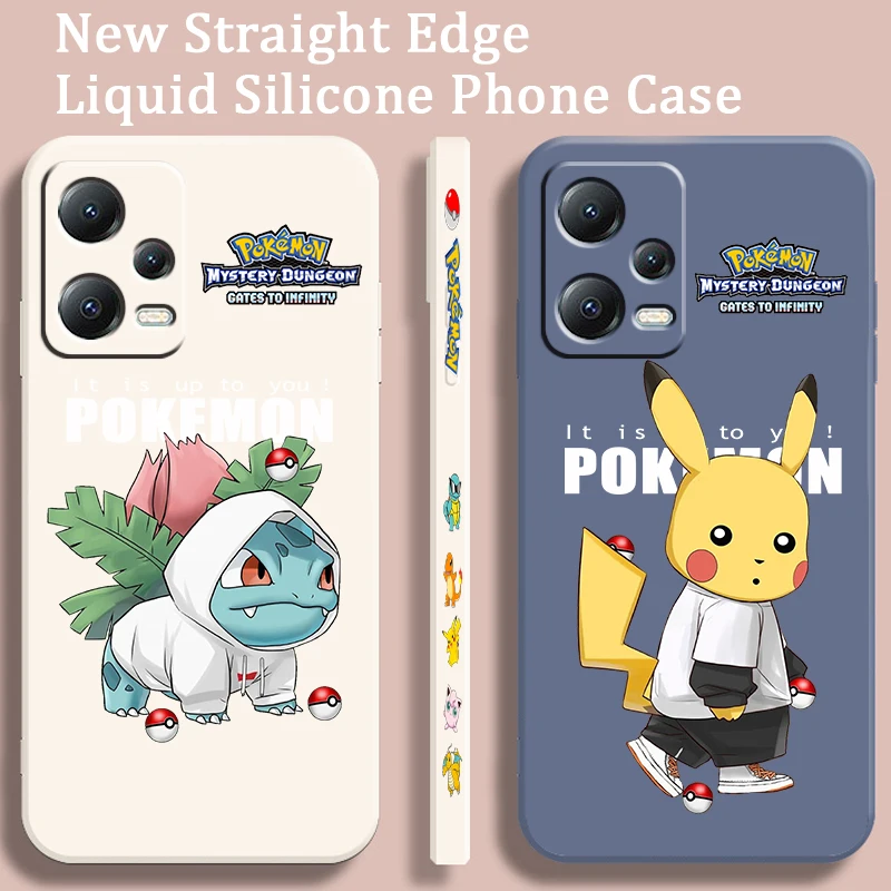 Pokemon Pikachu Bulbasaur Liquid Left Rope For Xiaomi Redmi Note 13 12 12S 12R 11 11T 11S 10 10S Pro Plus 5G Cover Phone Case