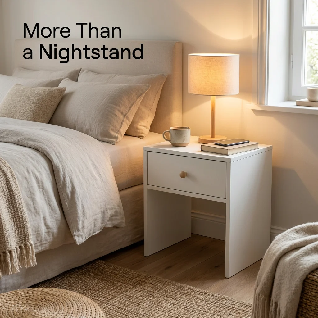 

Minimalist White Nightstand - Single Drawer Bedside Table, Compact Open Shelf Design, Space-Saving End Table for Bedroom