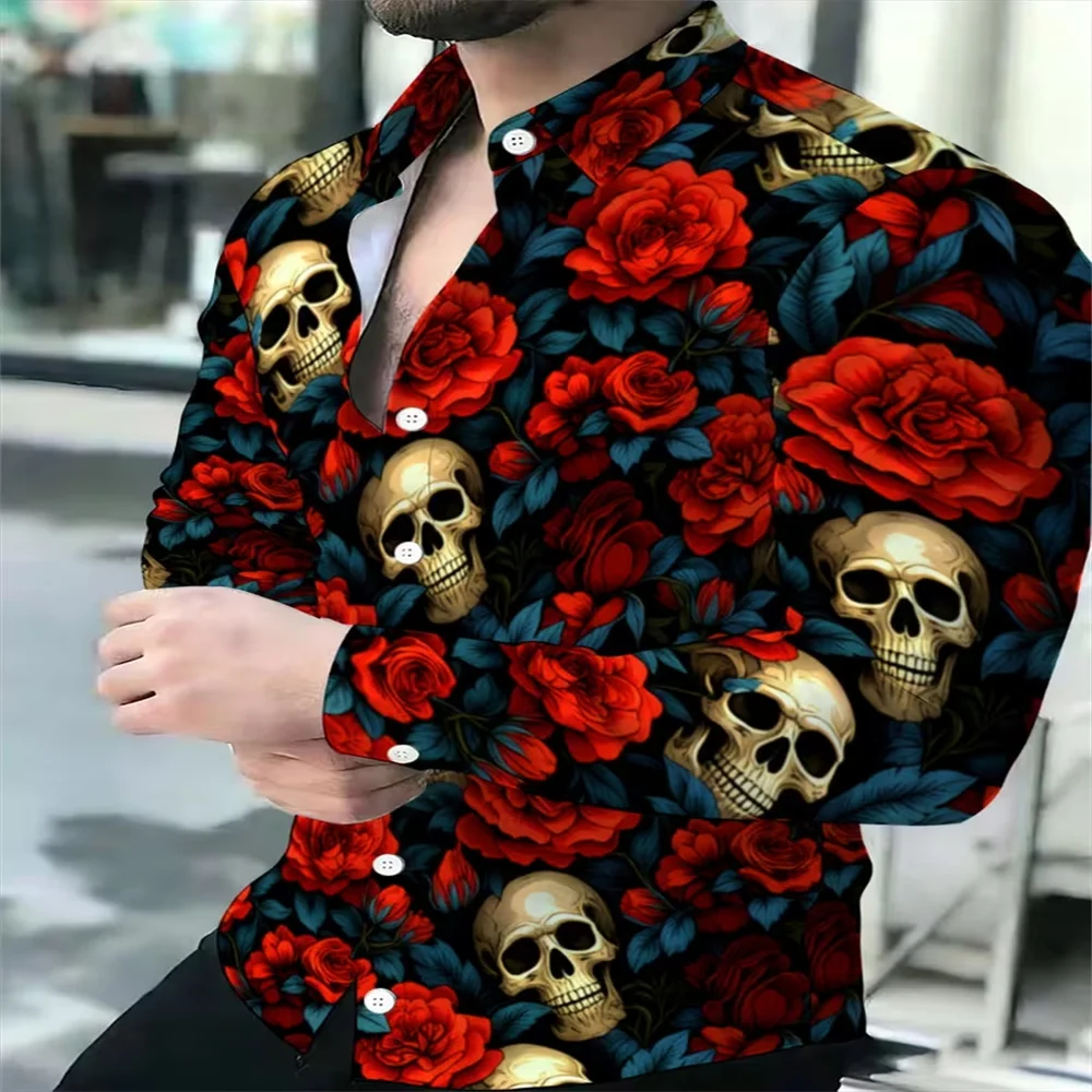 New men's long sleeved shirt with 3D printed butterfly pattern on the collar, luxurious men's top, soft and comfortable