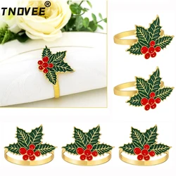 Anéis De Guardanapo De Folha De Holly Verde, Porta-guardanapo Com Bagas, Decoração De Mesa, Feriado De Natal, Inverno, Casamento, ERC181, 6Pcs