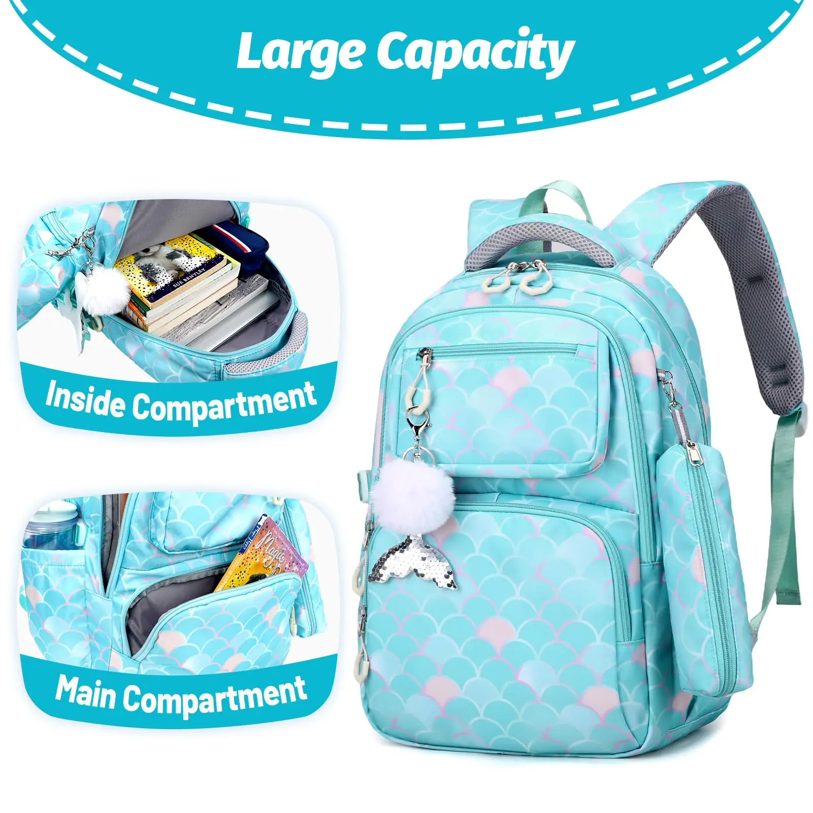 Bolsa de escola impermeável para meninas, mochila infantil, mochila infantil, lancheira, estojo de lápis, impressão estilo graffiti, 3 peças por conjunto