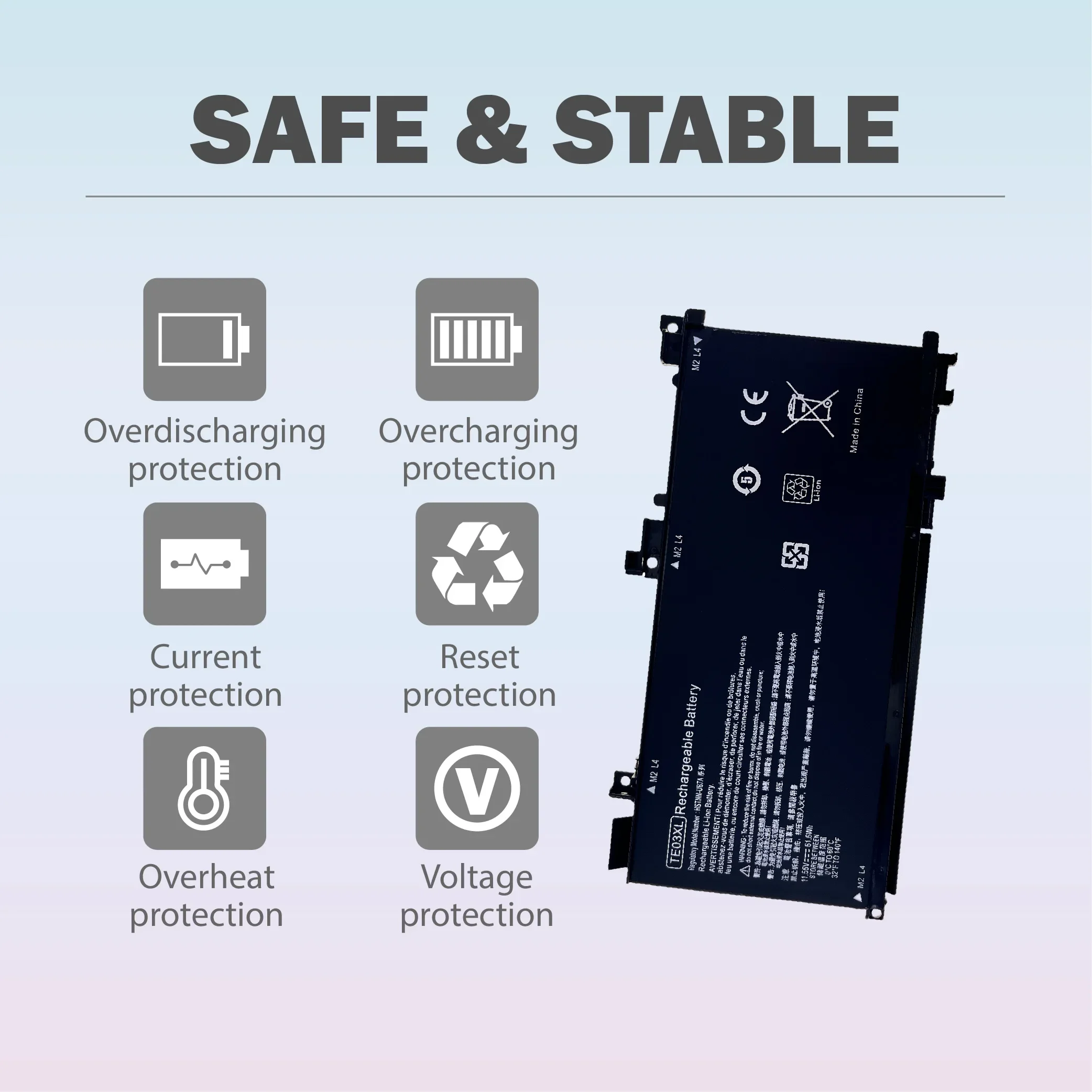 بطارية TE03XL 11.55V 61.6Wh مناسبة لبطارية الضوء والظل Elf 2 TPN-Q173 Light and Shadow Elf 1 الجديدة تمامًا