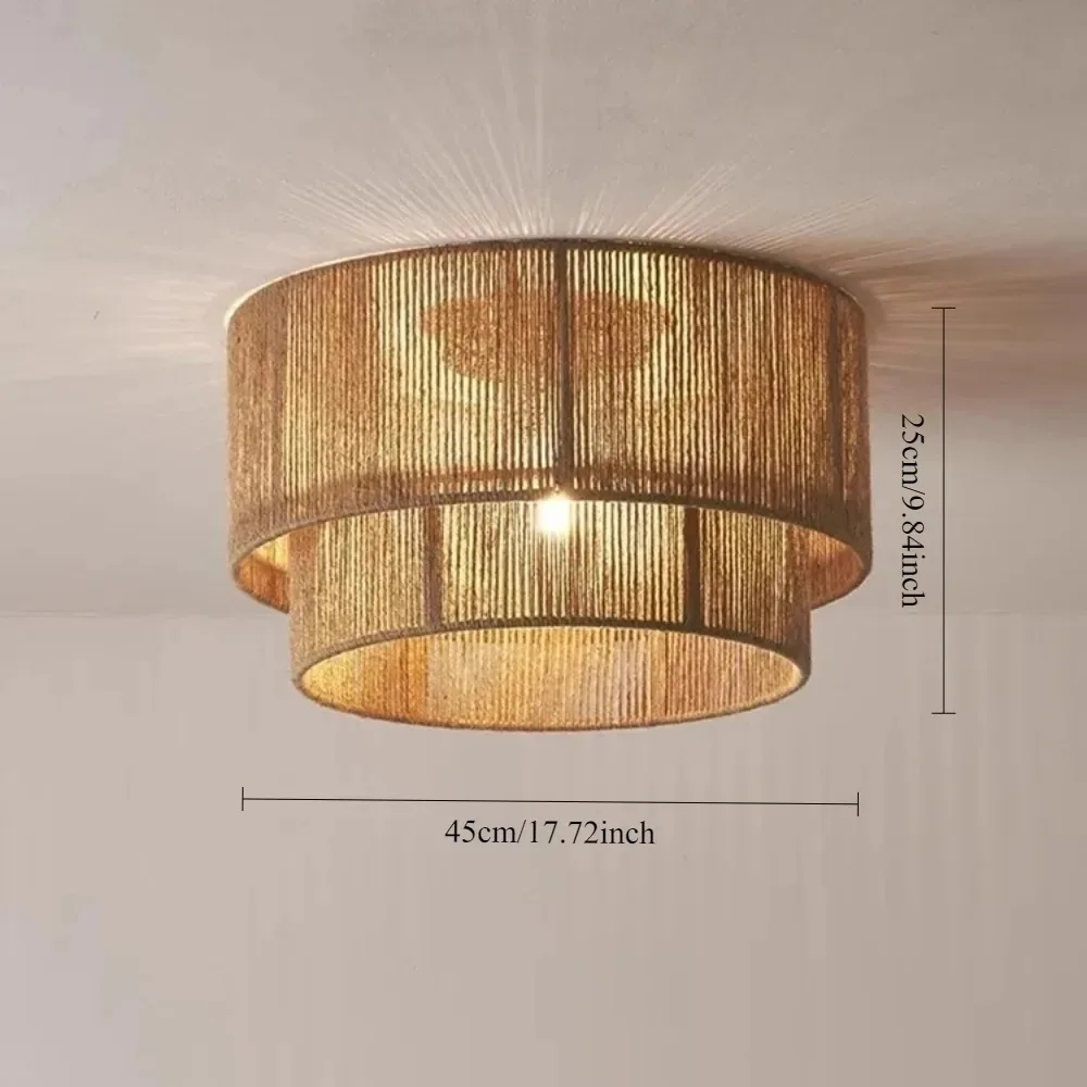 

45/50CM Vintage Japanese Hemp Rope Round Ceiling Lights Modern E27 Led Pendant Lights Retro Restaurant Light Fixtures Led Lamp
