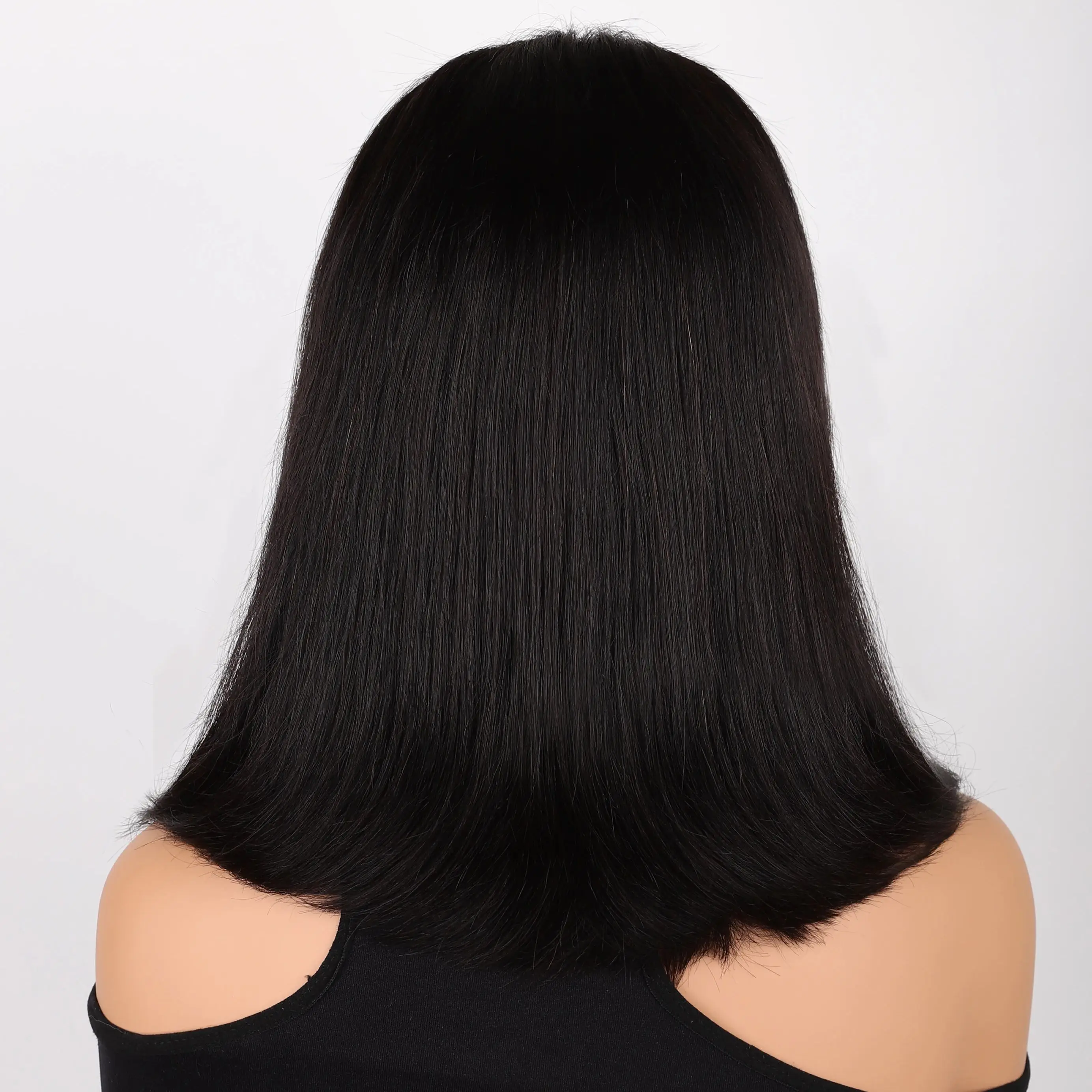 Wig Rambut Manusia Bob Pendek Wig Rambut Depan Wig Pendek Hitam