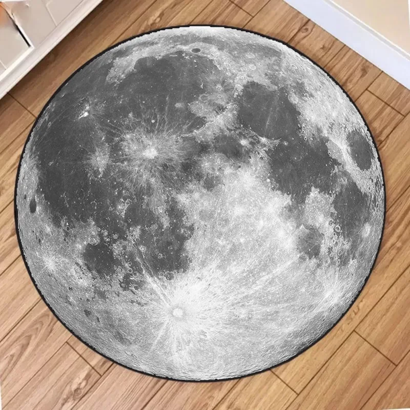 Fashion Moon Print Round Rug Non-Slip Wear-resistant Circle Carpet for Living Room Bedroom Soft Floor Mat Home Decor Beautiful