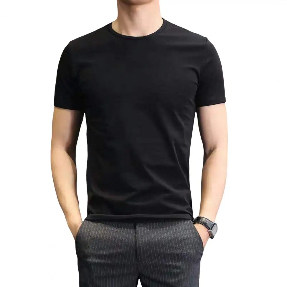 Summer Men Top O Neck Loose Short Sleeves Elastic Thin Pullover Elastic Pullover T-shirt