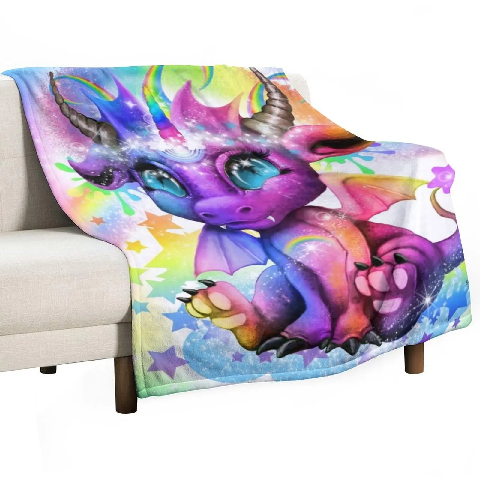 

Rainbow Lil Dragonz Sheena Pike Throw Blanket Cute Beach Extra Large Throw Flannel Fabric Blankets