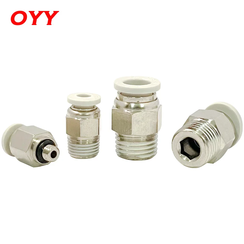 100PCS White PC Pneumatic Fitting Quick Connectors BSPT1/8 1/4 3/8 1/2 Male Thread Air Pipe Push In Outer Diameter 4/6/8/10/12mm