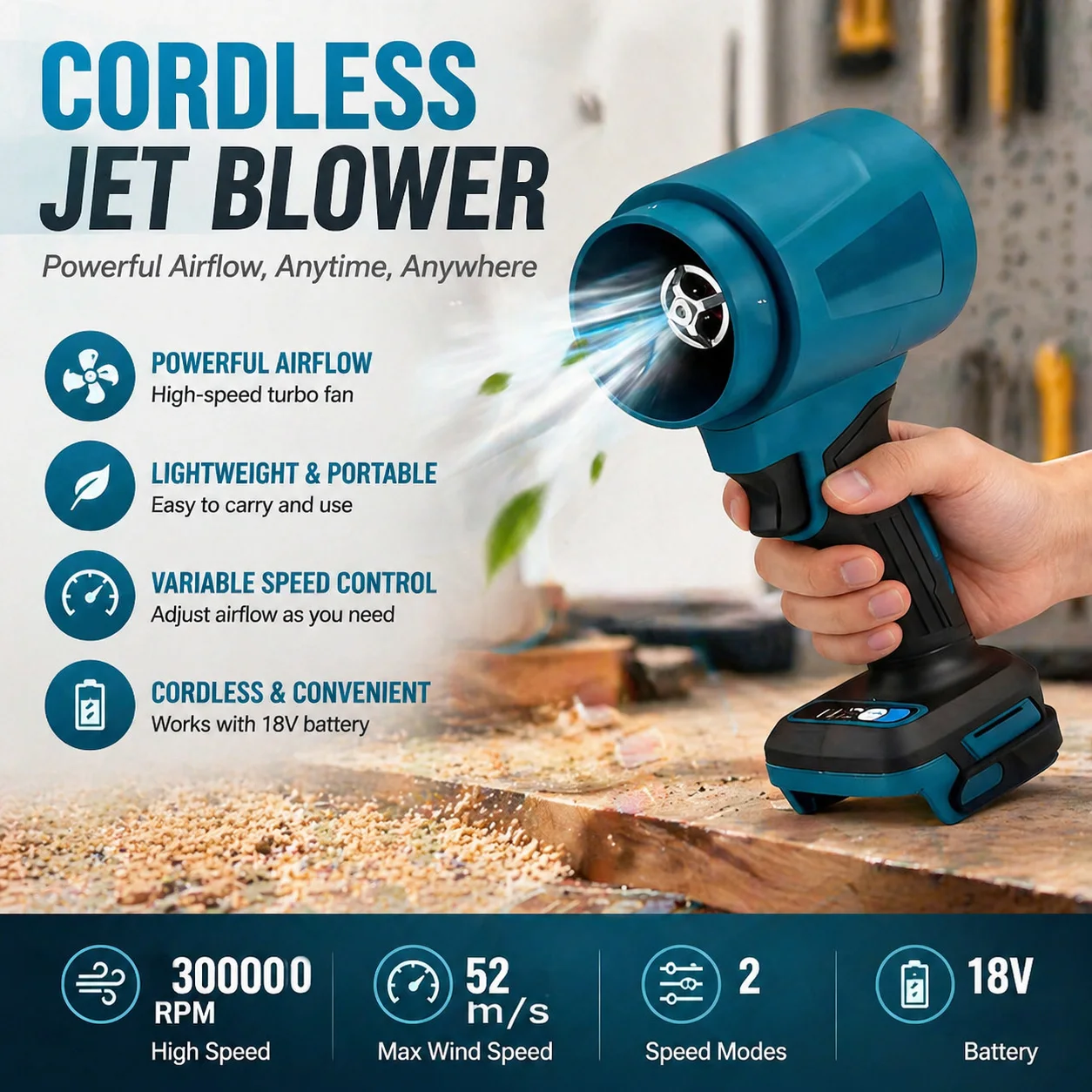 

300000RPM Brushless Electric Turbo Blowers Jet Fan 400M/S Handheld Leaf Blower Dust Blowing for Makita 18V Battery Pins 3000W