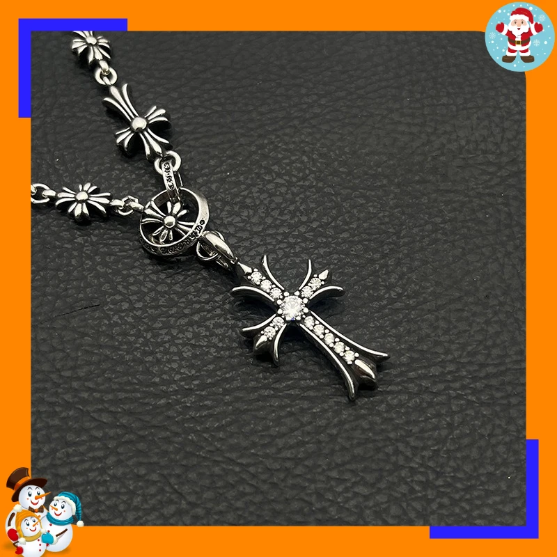 Premium Retro Cross Telescopic Adjustment Cross Flower Integrated Necklace Men's and Women's Trendy Brand Hip-hop Domineering Sw