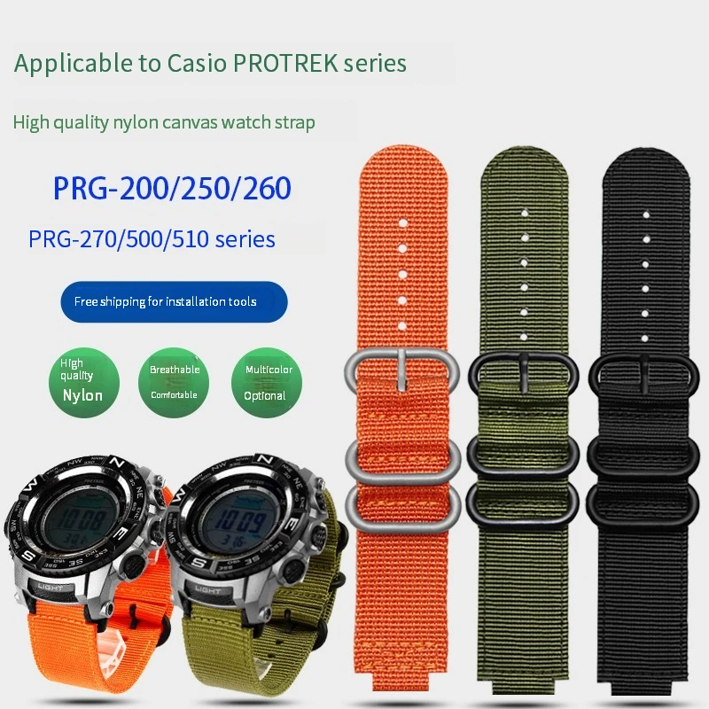 Convex Mouth Canvas watchband for CASIO PROTREK Series prg-260/270 prw-2500t /3500 /5000/5100 Nylon watch band