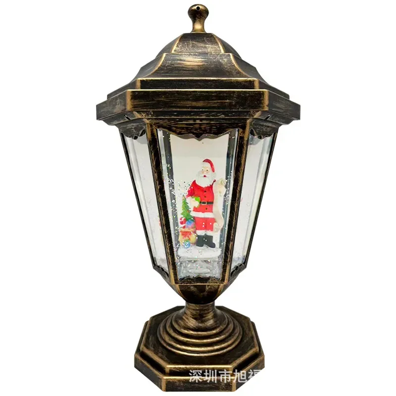 Rotating Crystal Snow Globe with LED Lights and Music Box Roman Column Design Festive Home Decor Ornament for Holiday Table
