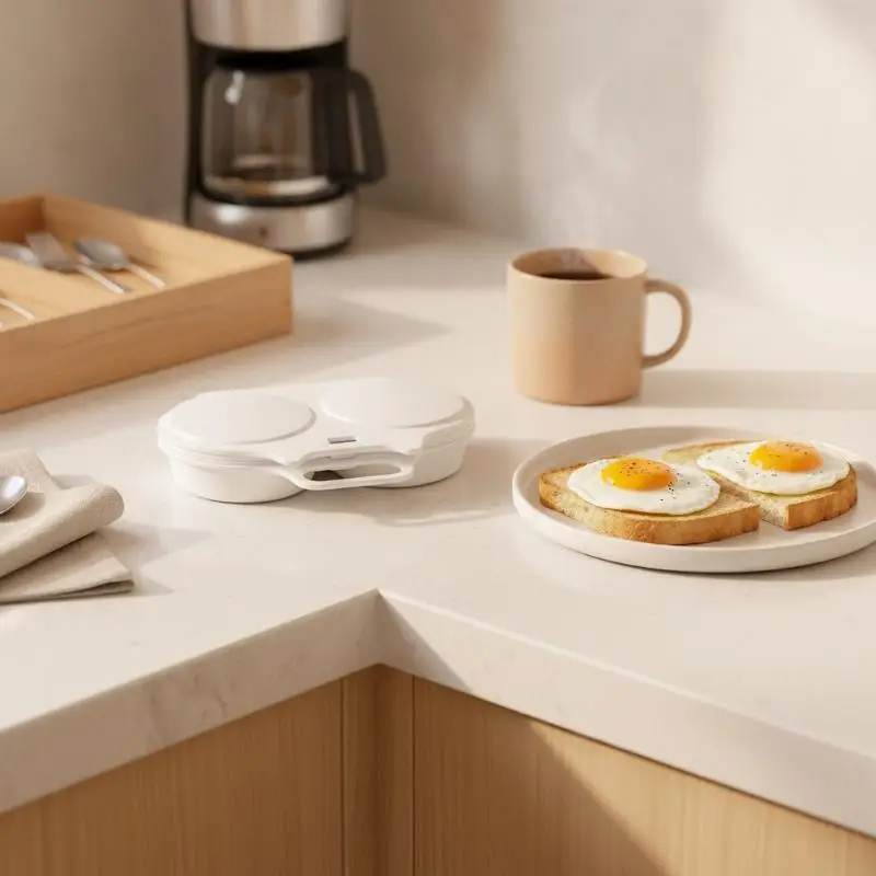 1Pcs Quick Oil Free Breakfast Maker Microwave Egg Cooker Non Stick Dual Cavity Egg Poacher For Home Kitchen Dorm