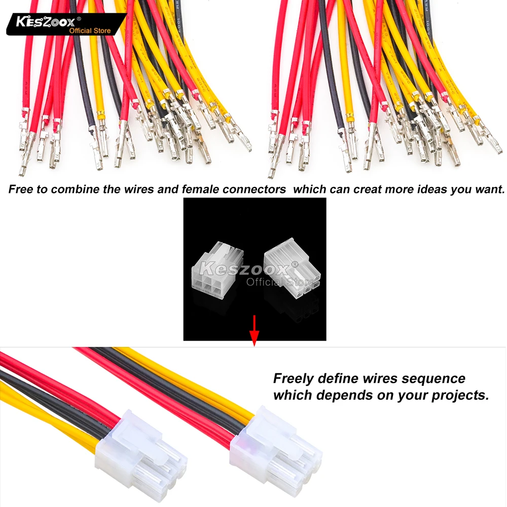 Keszoox MX 5557 4.2MM 2x3 Pin Male Female Connector Socket Kit Total 1 Sets with 24Pcs 210MM 18AWG Pre-Crimped Cables Wire 6 Pol