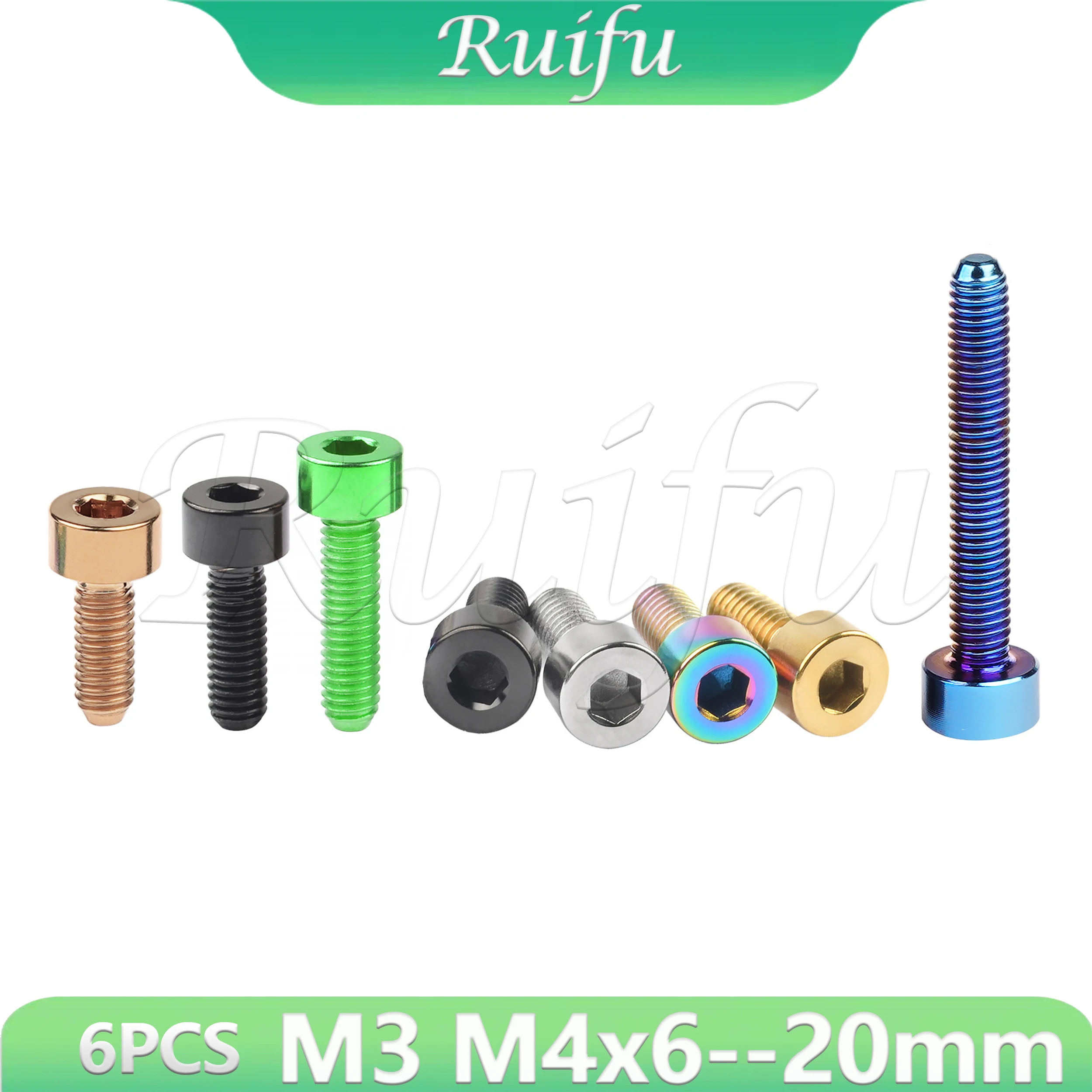 

Ruifu Titanium Bolt 6PCS M3/M4x6 8 10 12 15 18 20mm DIN912 Socket Cap Hex Allen Head Screw for Model Aircraft