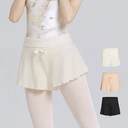Girls Women Dance Shorts High-waisted Ribbed Lace-up Shorts Teen Ballet Yoga Short Pants Black Polyester Panties