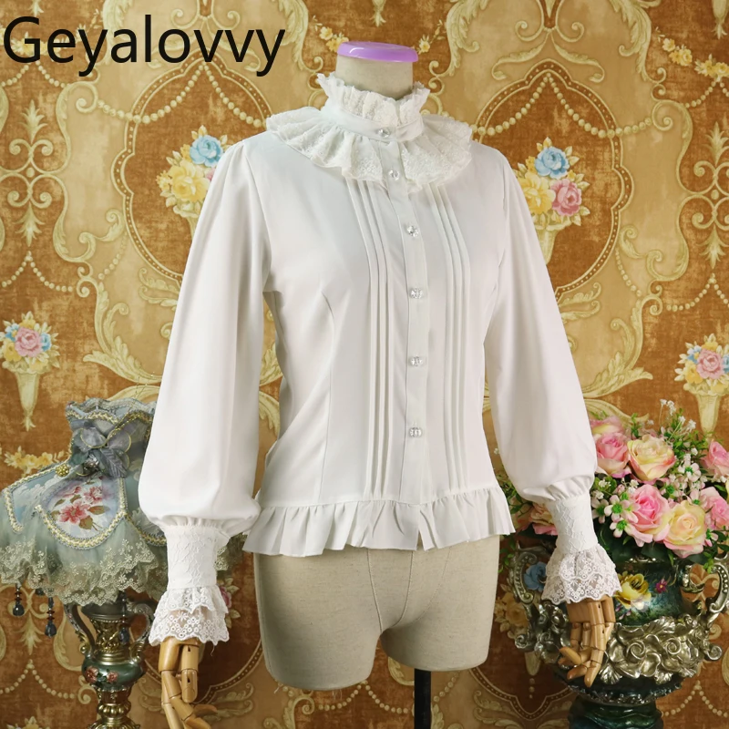 Original outono novo chiffon interior topos 2026 nova lolita doce bonito meninas blusa gola renda lanterna camisa de manga longa