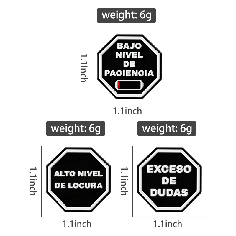 Spanish Warning Sign Enamel Pins BAJO NIVEL DE PACIENCIA EXCESO DE DUDAS Brooch Lapel Badges Punk Cool Jewelry Gift for Friends