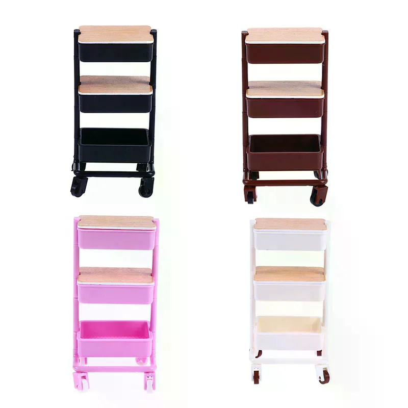 1set 1:12 Dollhouse Miniature Trolley Dining Cart with Wheels Storage Display Shelf Bookshelf Furniture Model Decor Toy