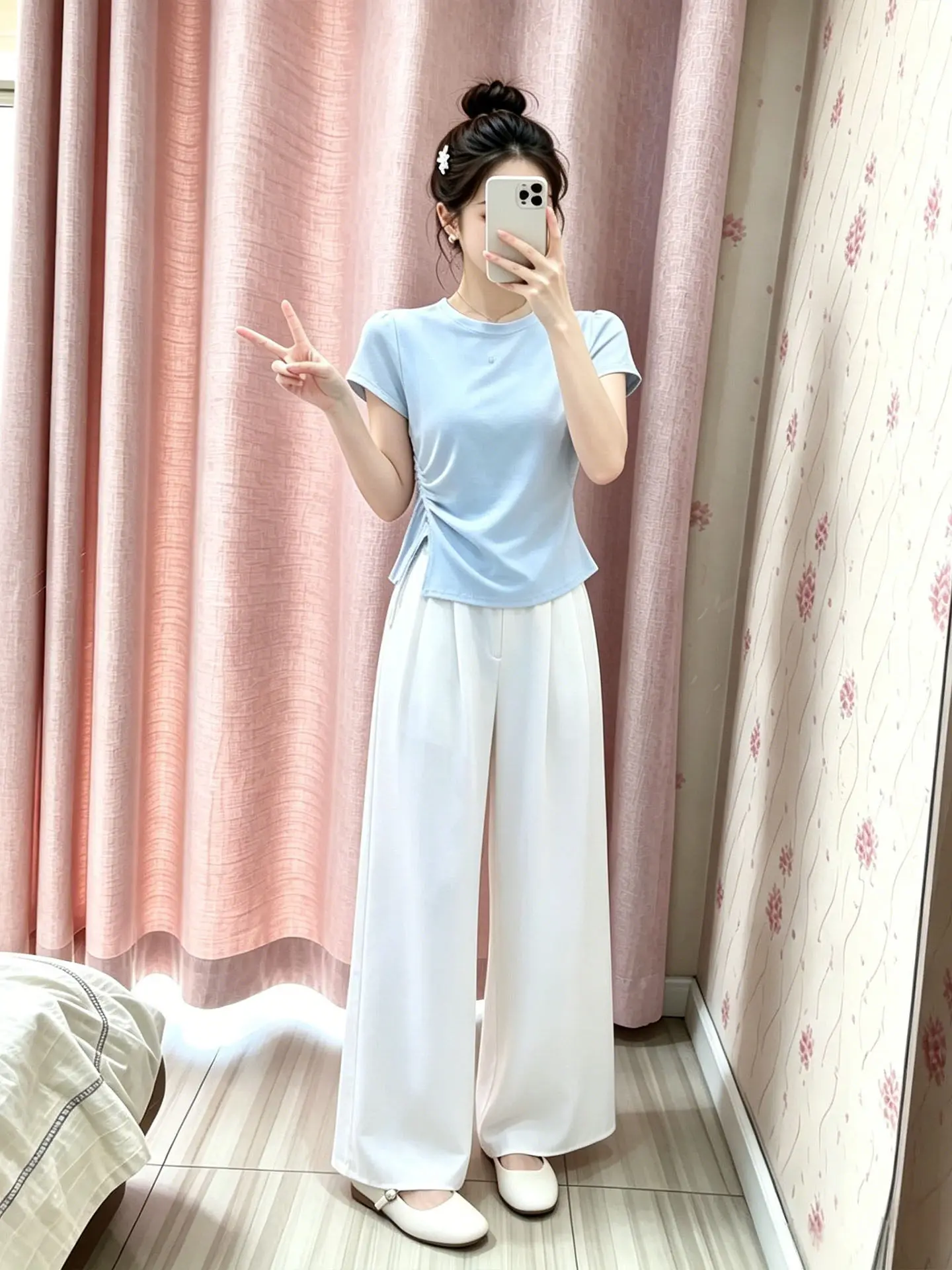 

Elegant Breathable Women's Summer Outfit High Waist T-Shirt Wide Leg Pants Slimming Two-Piece Set Comfortable Fashionable