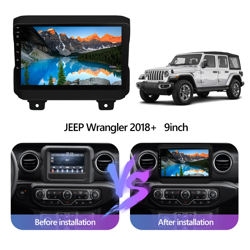 Eunavi 8G+128G Car Radio for Jeep Wrangler 4 JL 2018 2019 android 10 Auto Stereo Head unit Carplay 4G LTE 1280*720 2din 2 din