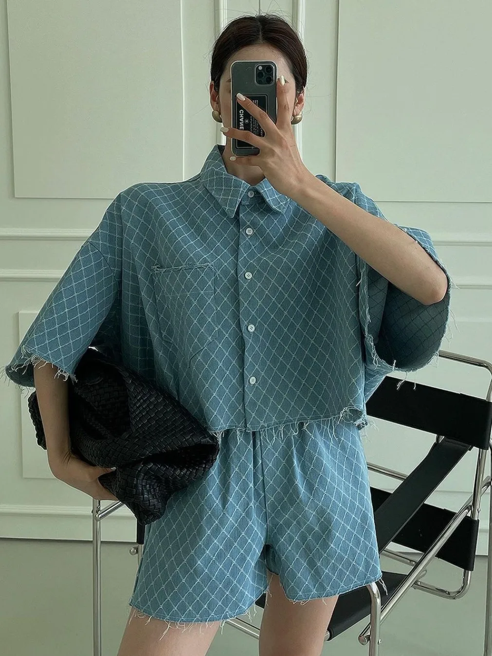 

Retro Youthful Rhombus Tassel ort Denim irt Women Summer New High Waist Wide Leg orts Commute Sle ort Sve