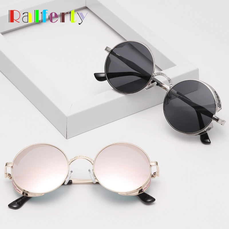 Ralferty Retro Steampunk Sunglasses Women Men Vintage Round Metal Punk Mirror Gothic Sun Glasses UV oculos de sol feminino 881