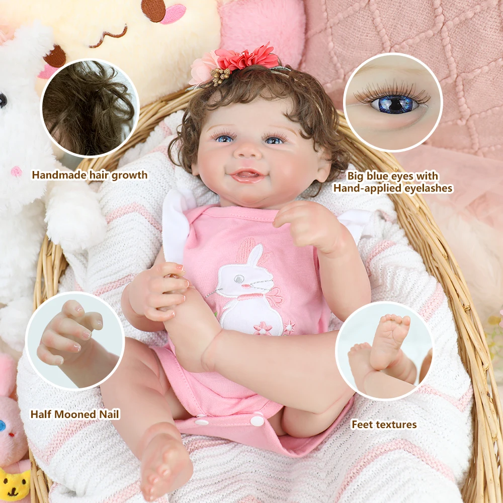 19-Zoll-Reborn-Babypuppen für Mädchen, voller Silikon-Vinyl-Körper mit 3D-Haut, handbemalt, sichtbare Adern, lebensechte Puppe, Weihnachtsspielzeug, Geschenke