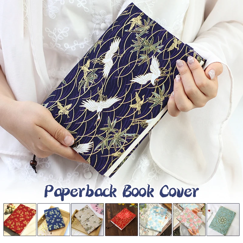 A5 Printed Linen Book Cover Protector Sleeve for Softcover Novels Detachable Floral Design Cloth Dustproof Gift for Book Lovers