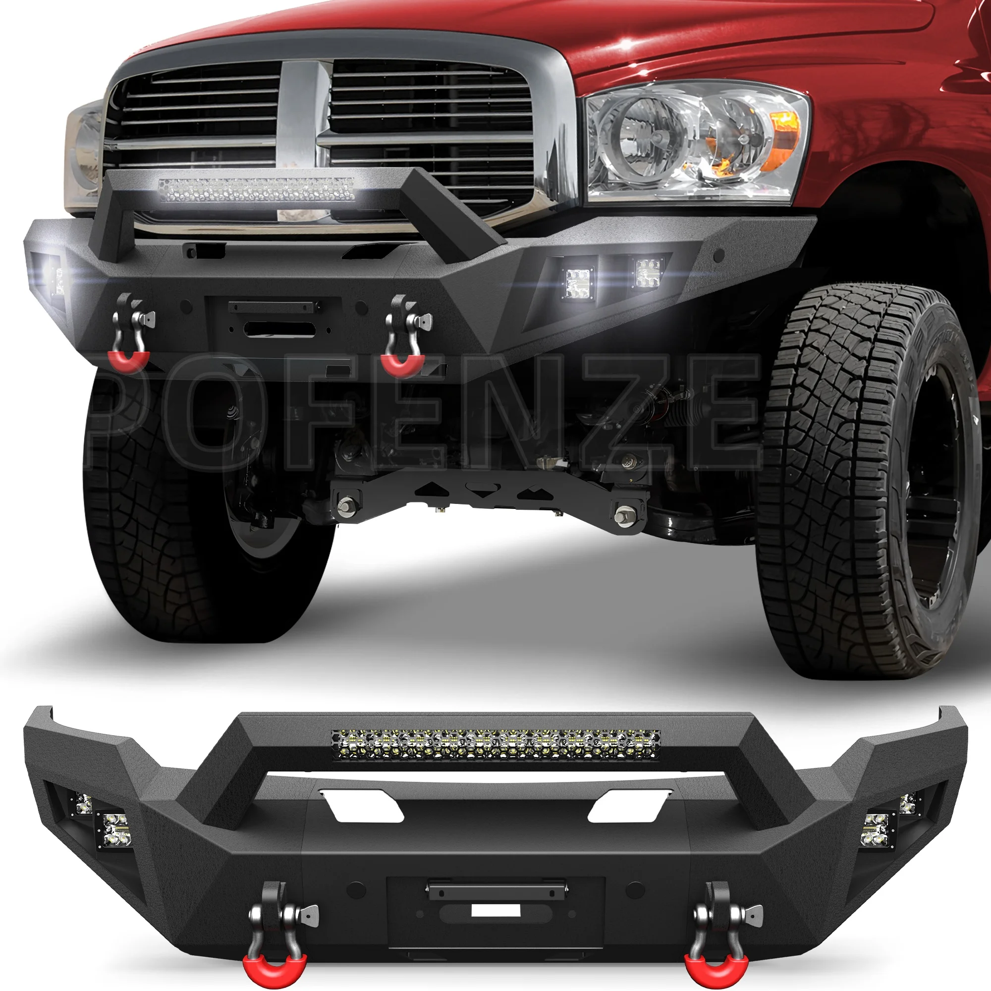 

Ram 1500 Front Bumper for 2006-2008 Ram 1500 Pickup, w/Winch Plate, LED Lights, D-rings and License Plate Bracket