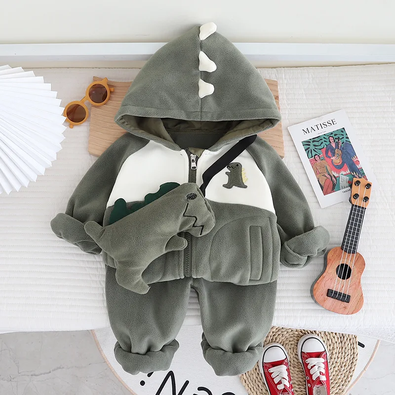 Autumn Winter Clothes Sets 2 Pieces Sets Coat+Pants Long Sleeve Children Suits Kids Boys Girls Casual Velvet Hoodie Sets