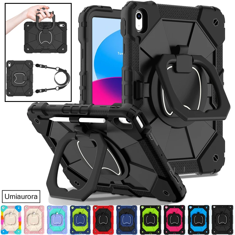 For IPad 9.7 7th 8th 9th 10.2 10th 10.9 11th A16 12th Gen 11 inch A19 Pull Ring Stand Strap Tablet Case Shockproof Rugged Funda