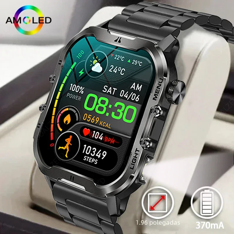 2024 New Mens Smartwatch with Bluetooth Call 196 HD Screen Flashlight Compass Military Outdoor Waterproof