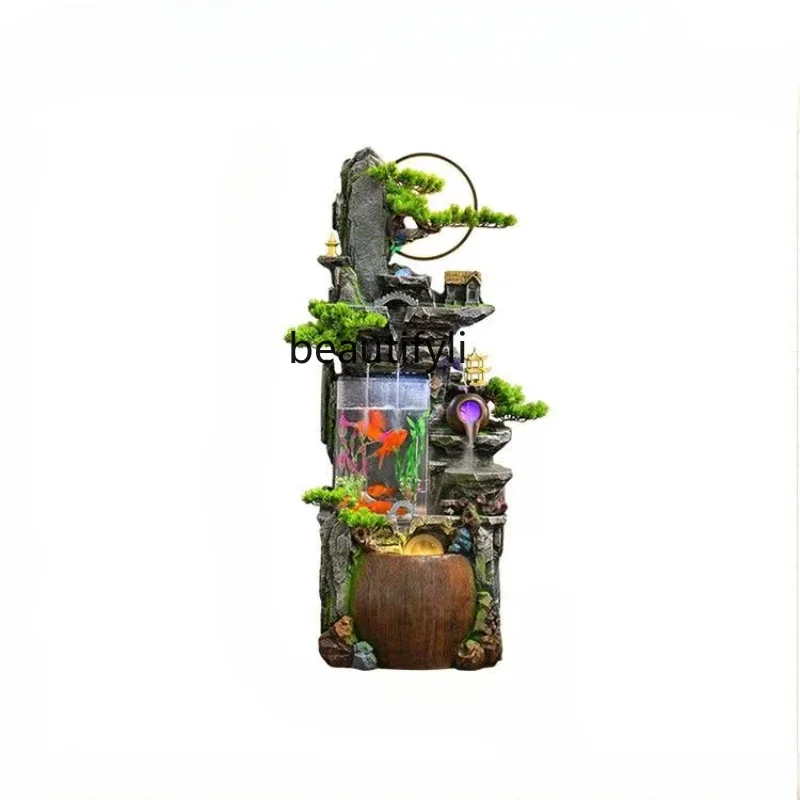 

S Chinese Creative Home Flowing Water Ornaments Fish Tank Living Room Fish Pond Beautiful Scenery Lucky Floor Ornaments