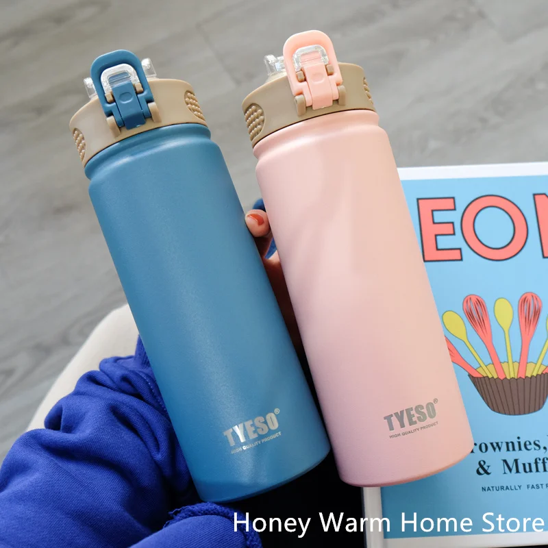 Thermal Water Bottle With Straw 750/600ML Stainless Steel Bottle Outdoor Sports Keeps Cold and Heat High Capacity Thermos Bottle