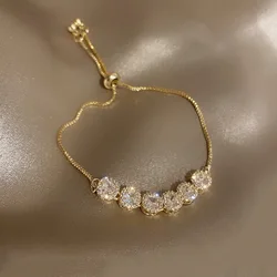 Luxurious Sparkling Adjustable Zircon Bracelets For Women New Gold Plated High Quality Bracelet Wedding Jewelry Birthday Gift