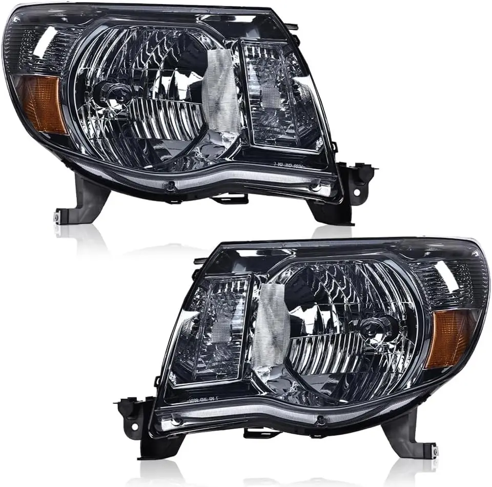Set of 2 Headlight Assemblies for Toyota Tacoma 2005-2011 – Left Driver and Right Passenger Side, Bumper Mount, Smoke Lens, Chro