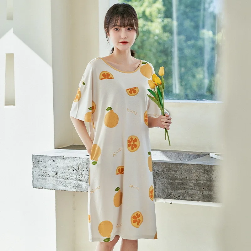 Large Size Nightgowns For Women Short Sleeve Modal Night Dress Loose Summer Nightshirt Printing Ladies Sleeping Home Clothes
