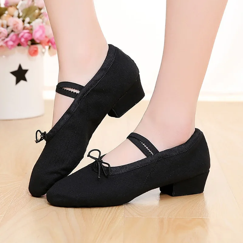 USHINE Low-heeled Canvas Teacher Practice Soft Ballroom Dance Shoes Salsa Tango Ballet Dance Shoes Children Girls Women